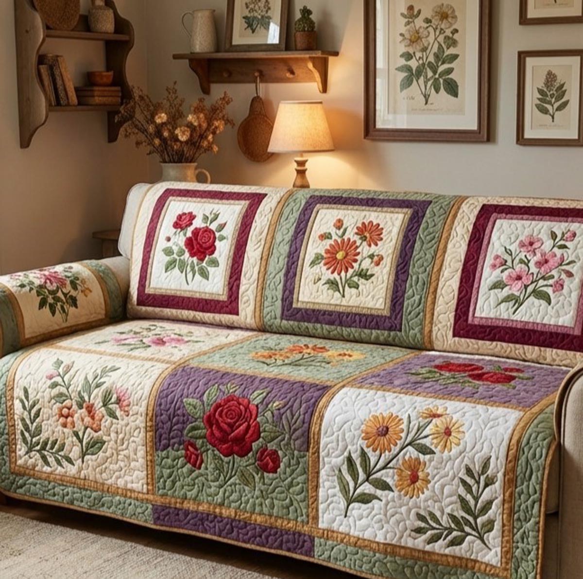 Meadow Bloom Quilted Sofa Cover NCU0DV1984