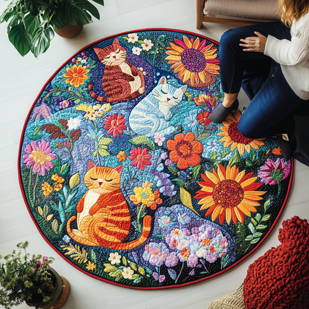 Meow Magic Spot Quilted Round Mat NCU0PD864