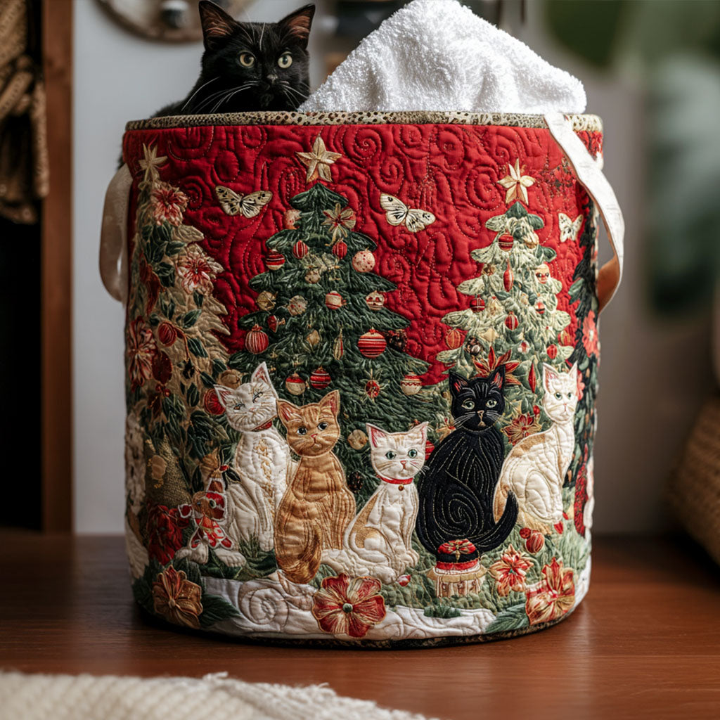 Meowy Christmas Quilted Laundry Basket NCU0PTT1926