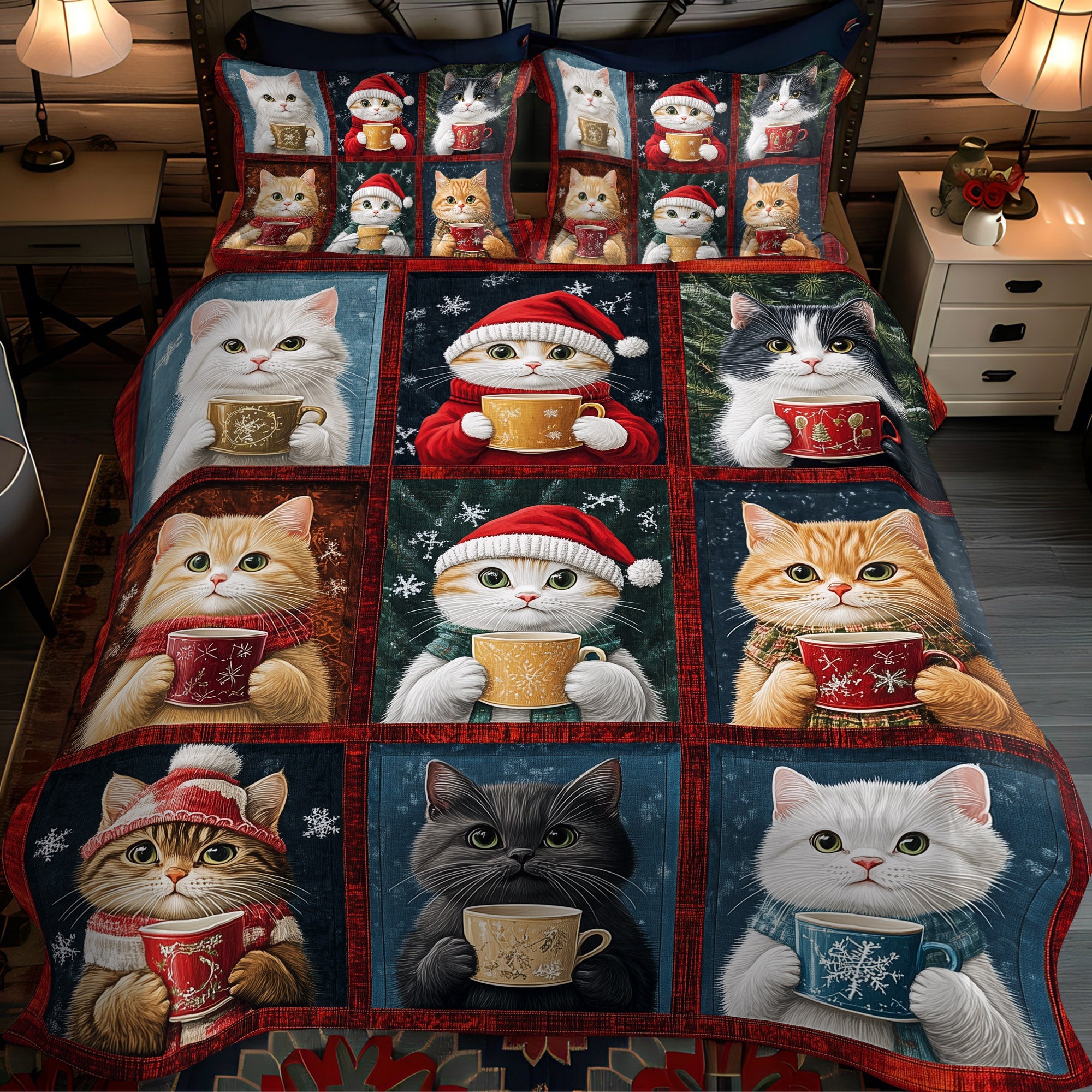 Merry Catmas 3-Piece Quilted Bedding Set NCU0TL1185