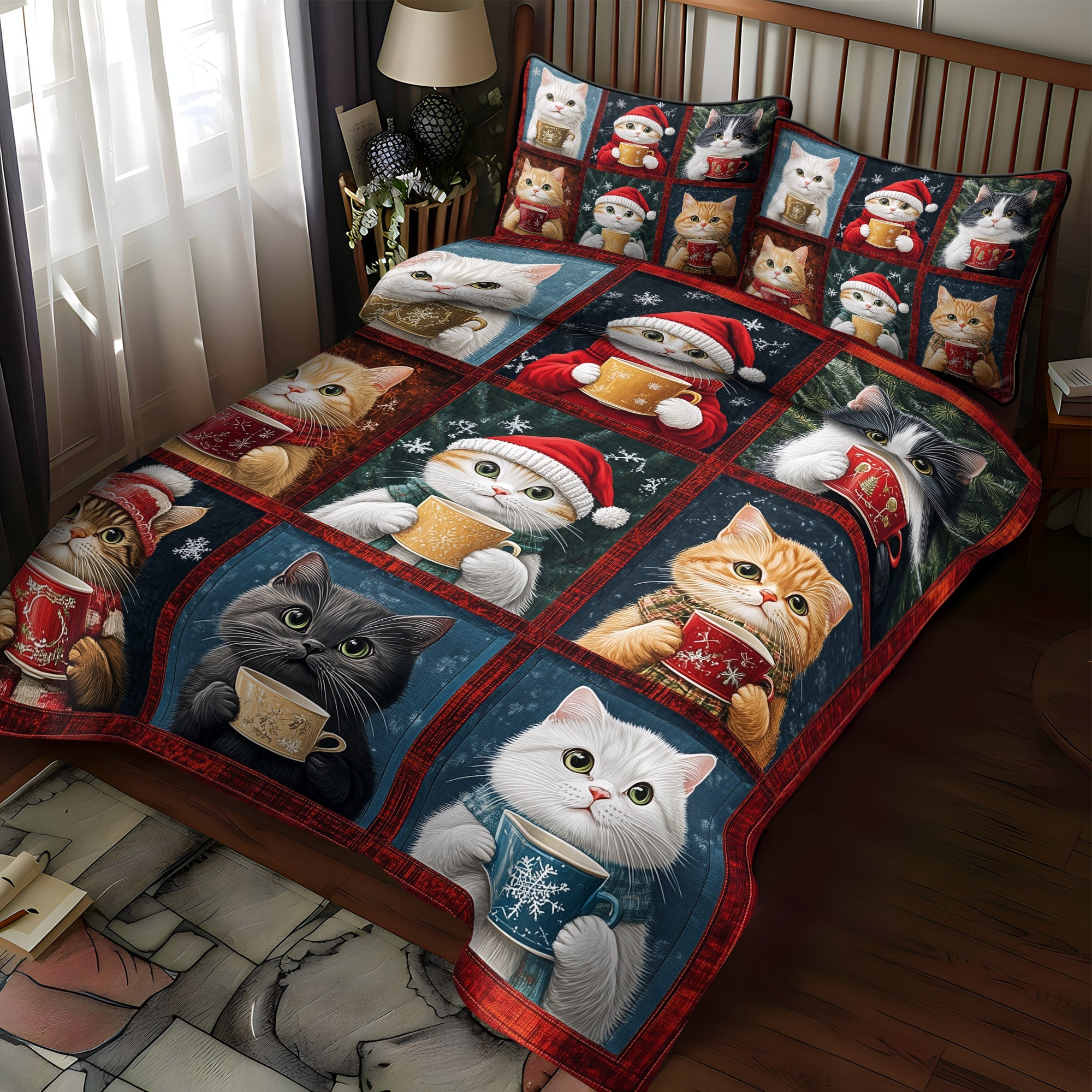 Merry Catmas 3-Piece Quilted Bedding Set NCU0TL1185