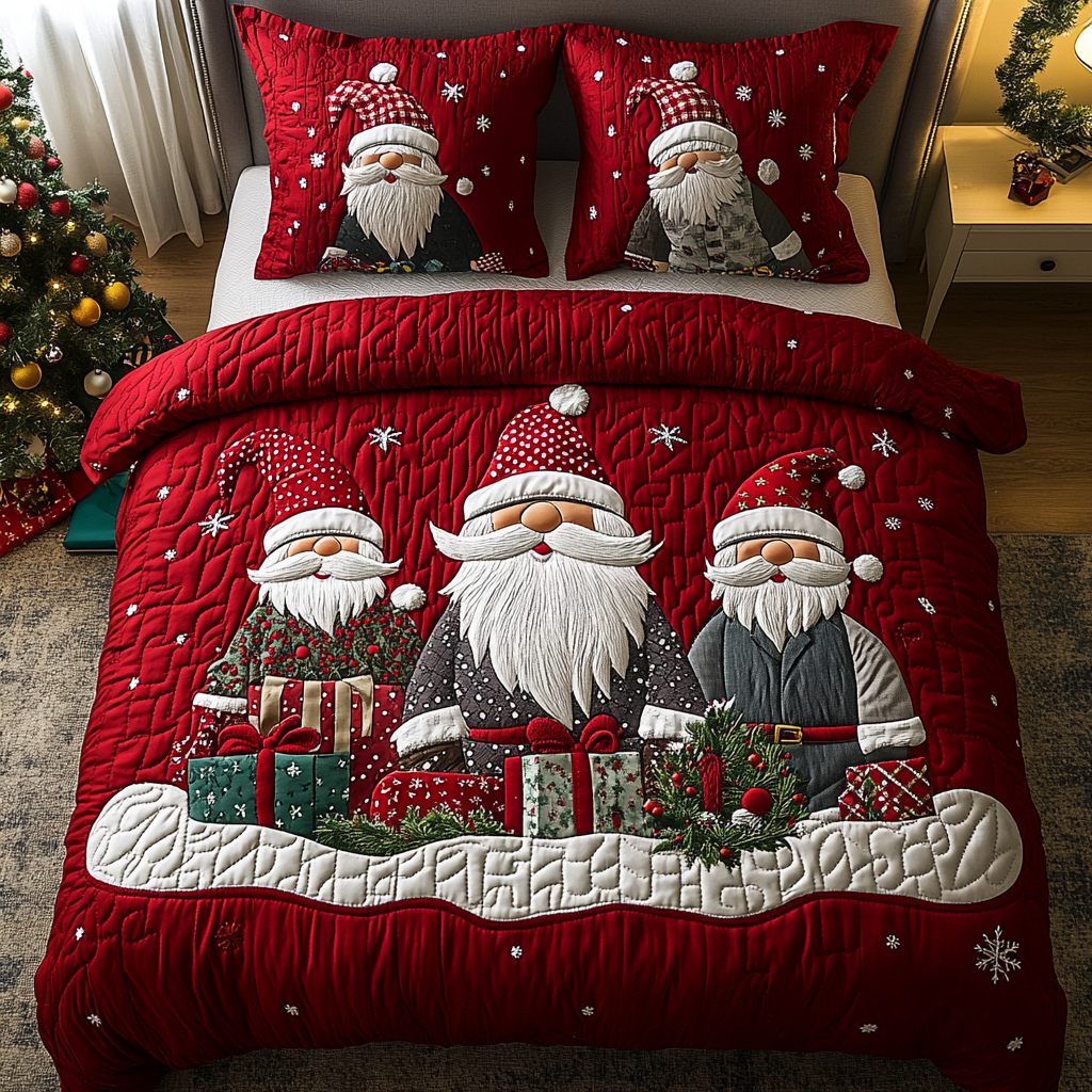 Merry Gnome Gathering 3-Piece Quilted Bedding Set NCU0DK2577