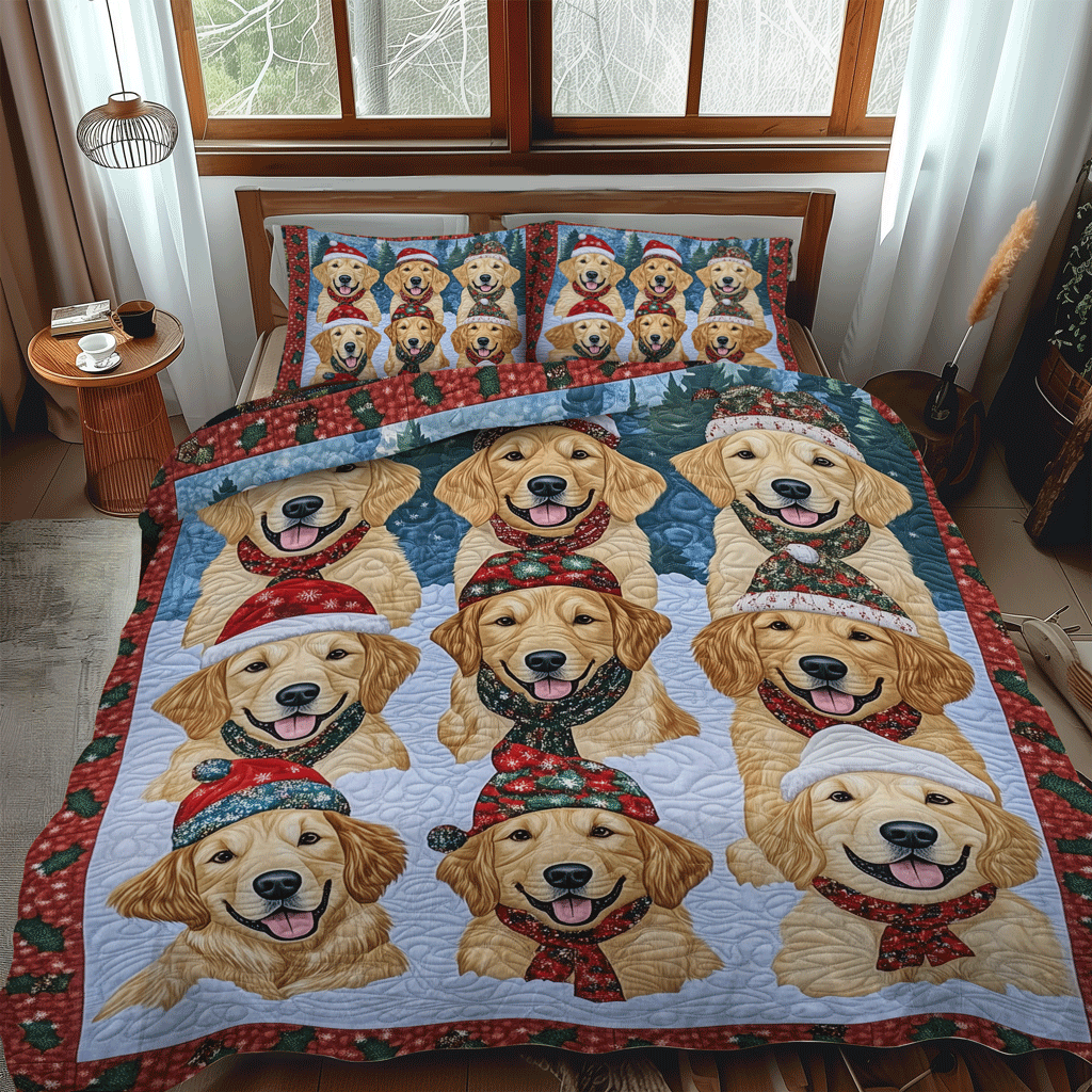 Merry Golden Smiles 3-Piece Quilted Bedding Set NCU0TH1630