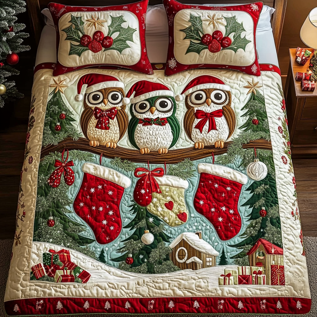 Merry Owls 3-Piece Quilted Bedding Set NCU0VH720