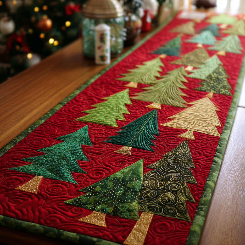 Merry Pines Quilted Table Runner NCU0DDK1549