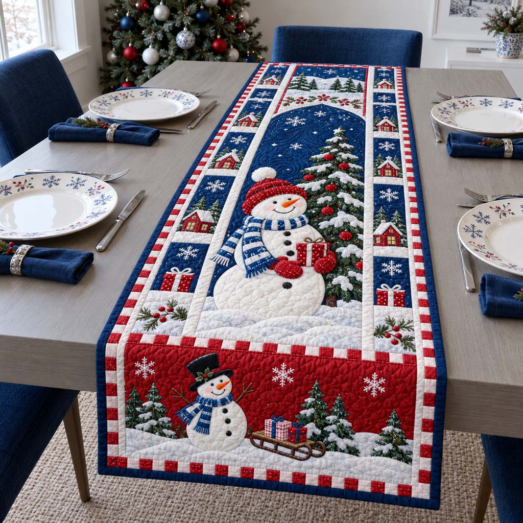 Merry Snowman Quilted Table Runner NCU0HNH1317