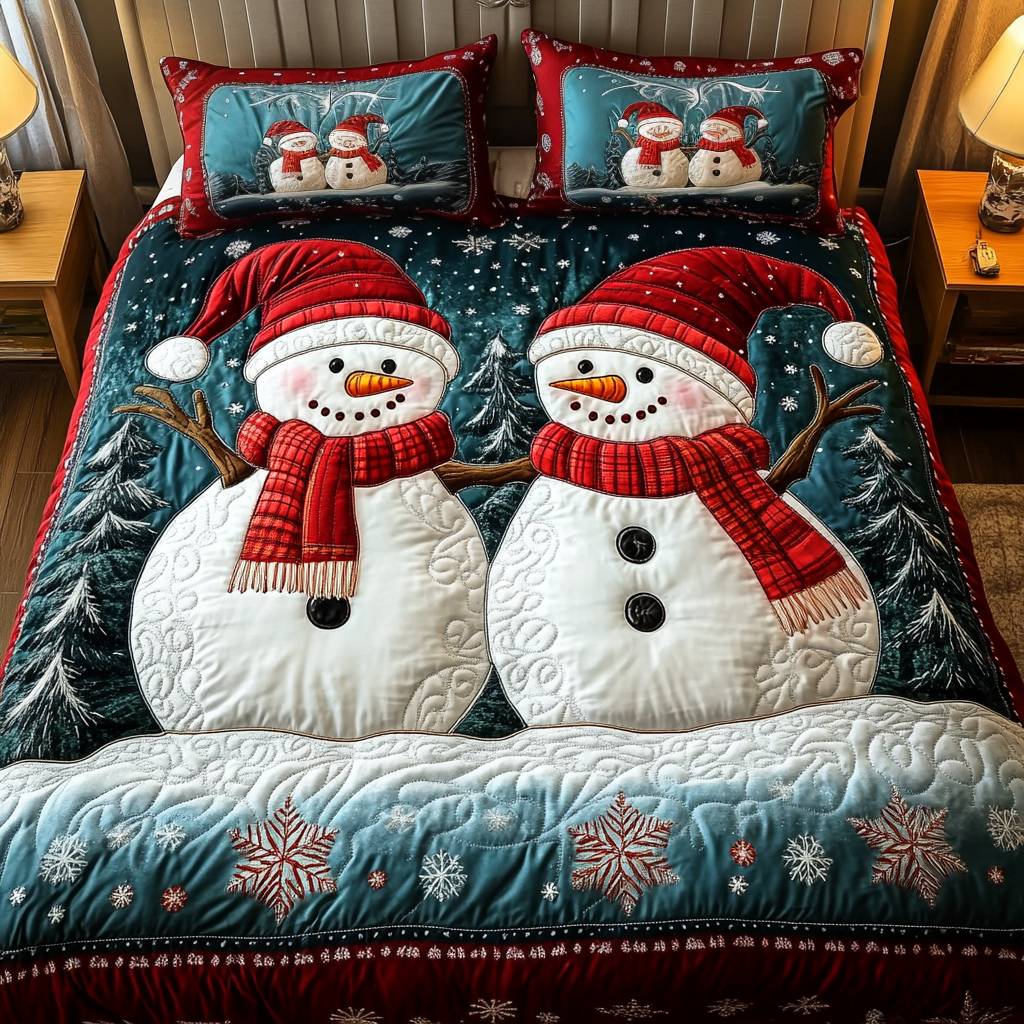 Merry Snowmen 3-Piece Quilted Bedding Set NCU0VH695