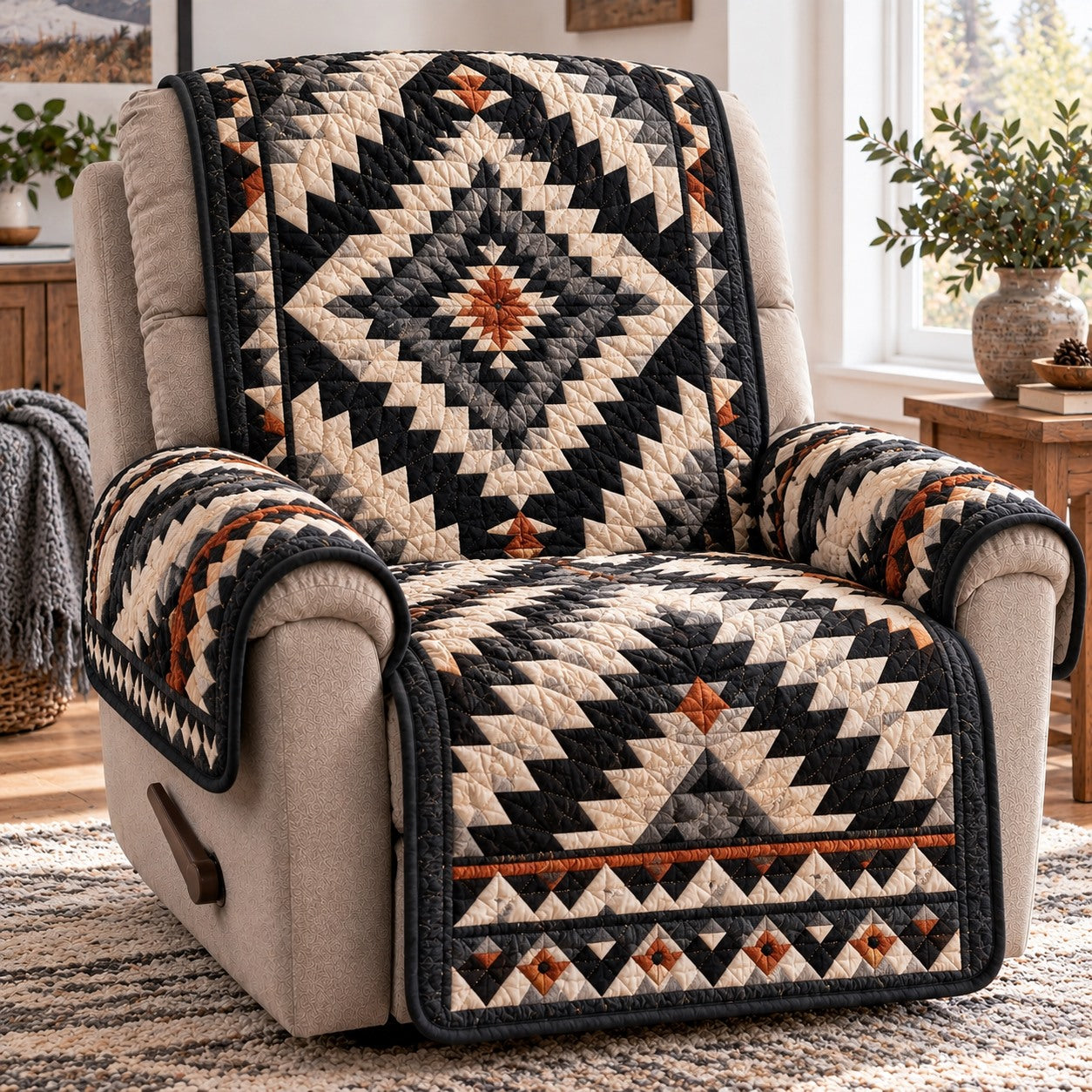 Midnight Aztec Diamond Quilted Sofa Cover NCU0NTD2367