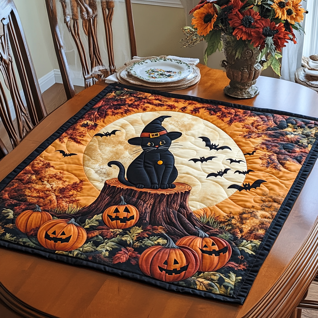 Midnight Cat Quilted Table Topper NCU0DDK950