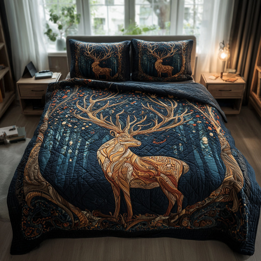 Midnight Deer Runic 3-Piece Quilted Bedding Set NCU0HNH310