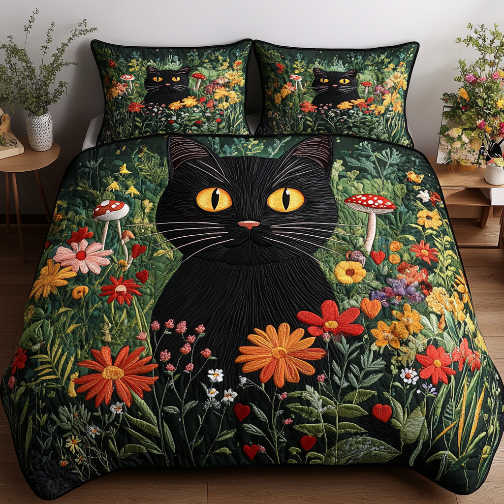 Midnight Garden Guardian 3-Piece Quilted Bedding Set NCU0PVL051
