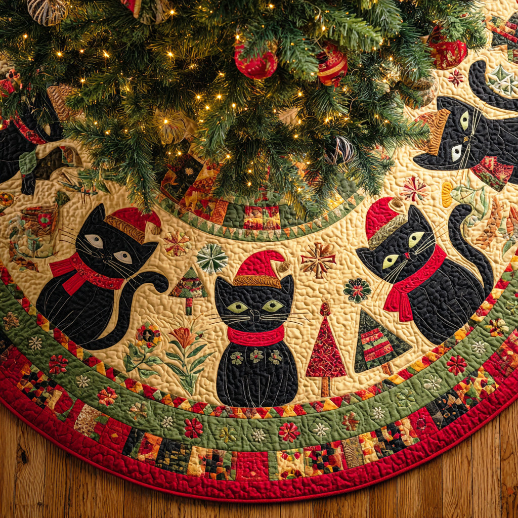 Midnight Noel Cat Christmas Quilted Tree Skirt NCU0NTD785