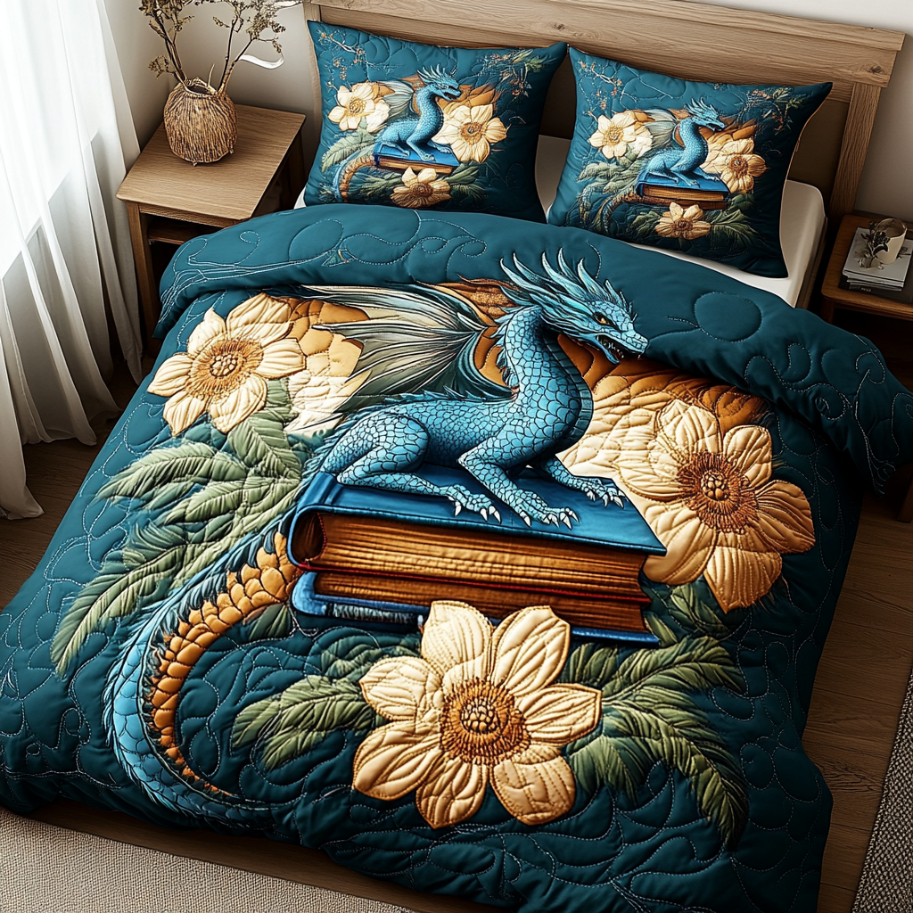 Midnight Petal Dragon 3-Piece Quilted Bedding Set NCU0PVL331