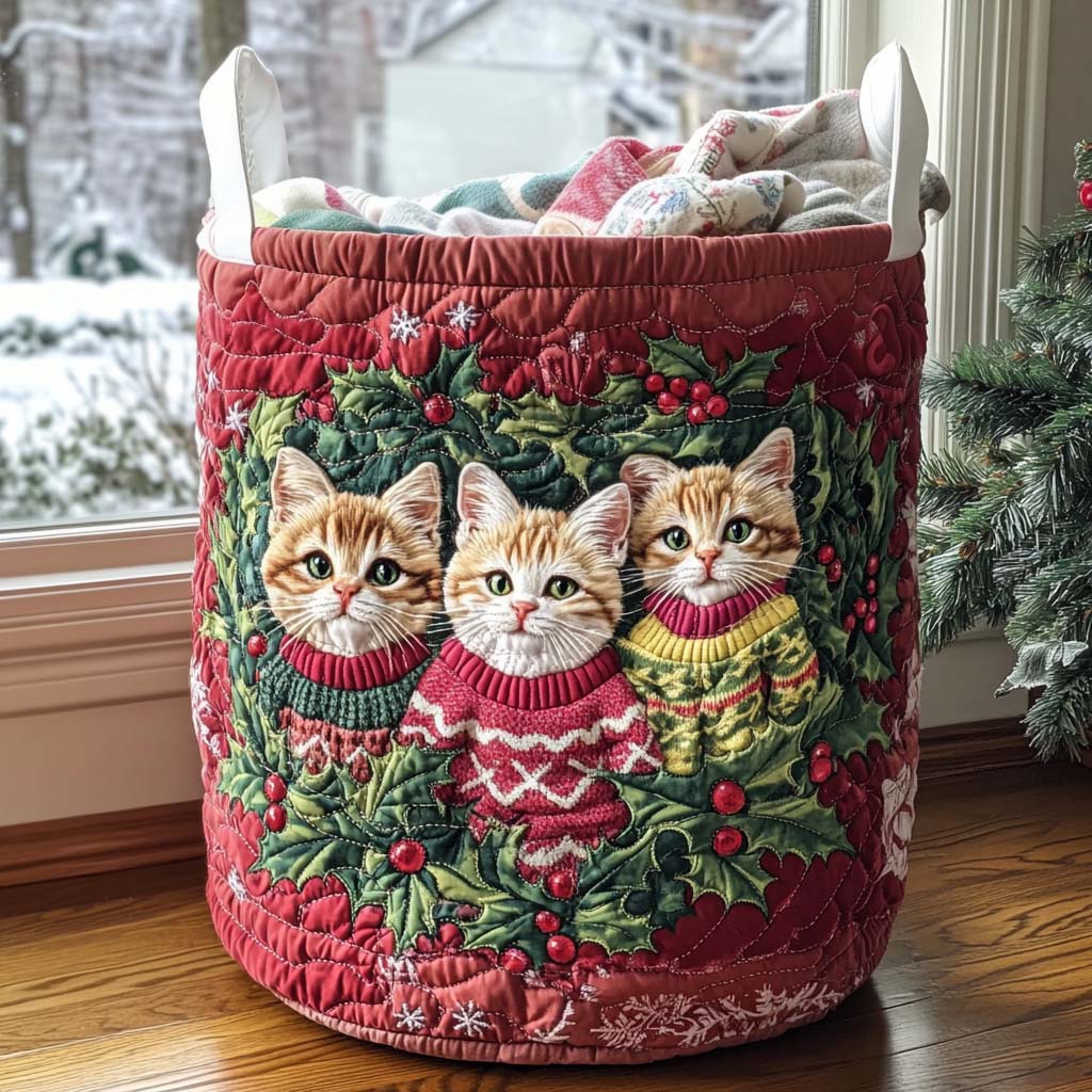 Mistletoe Meow Quilted Laundry Basket NCU0NNT2209
