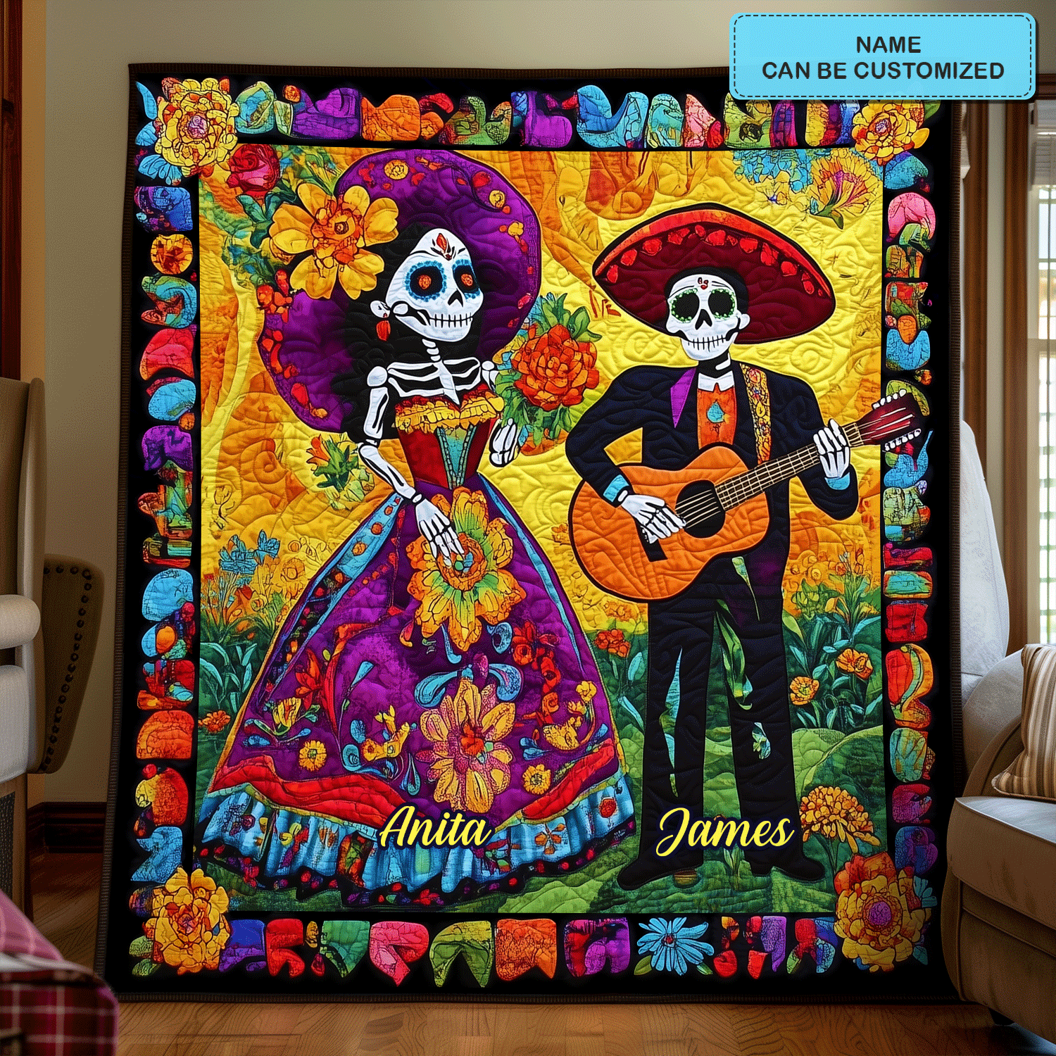 Dia De Los Muertos Personalized Quilted Blanket