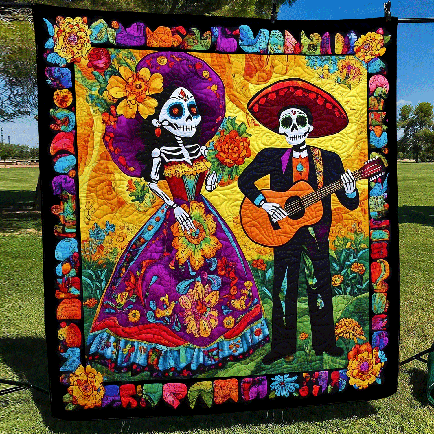 Dia De Los Muertos Personalized Quilted Blanket