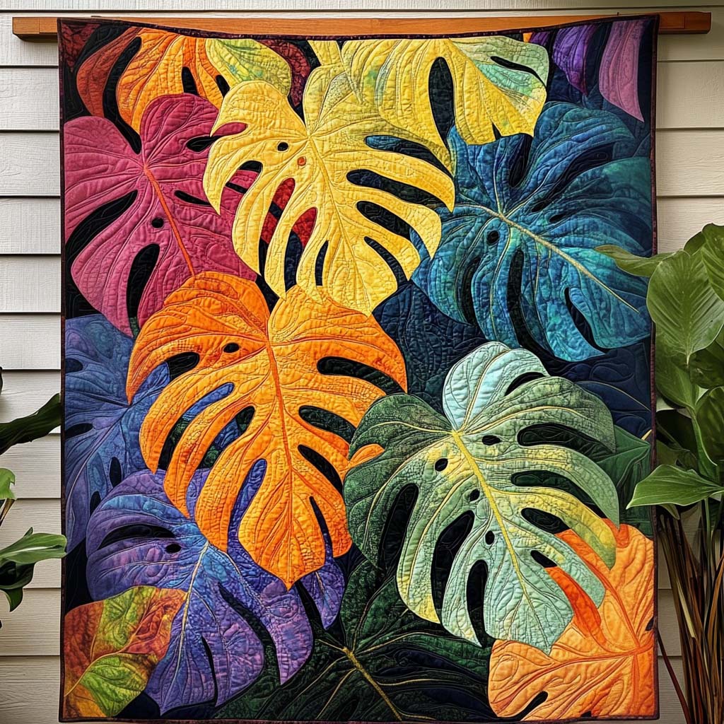 Monstera In Color Quilted Blanket NCU0NT1117
