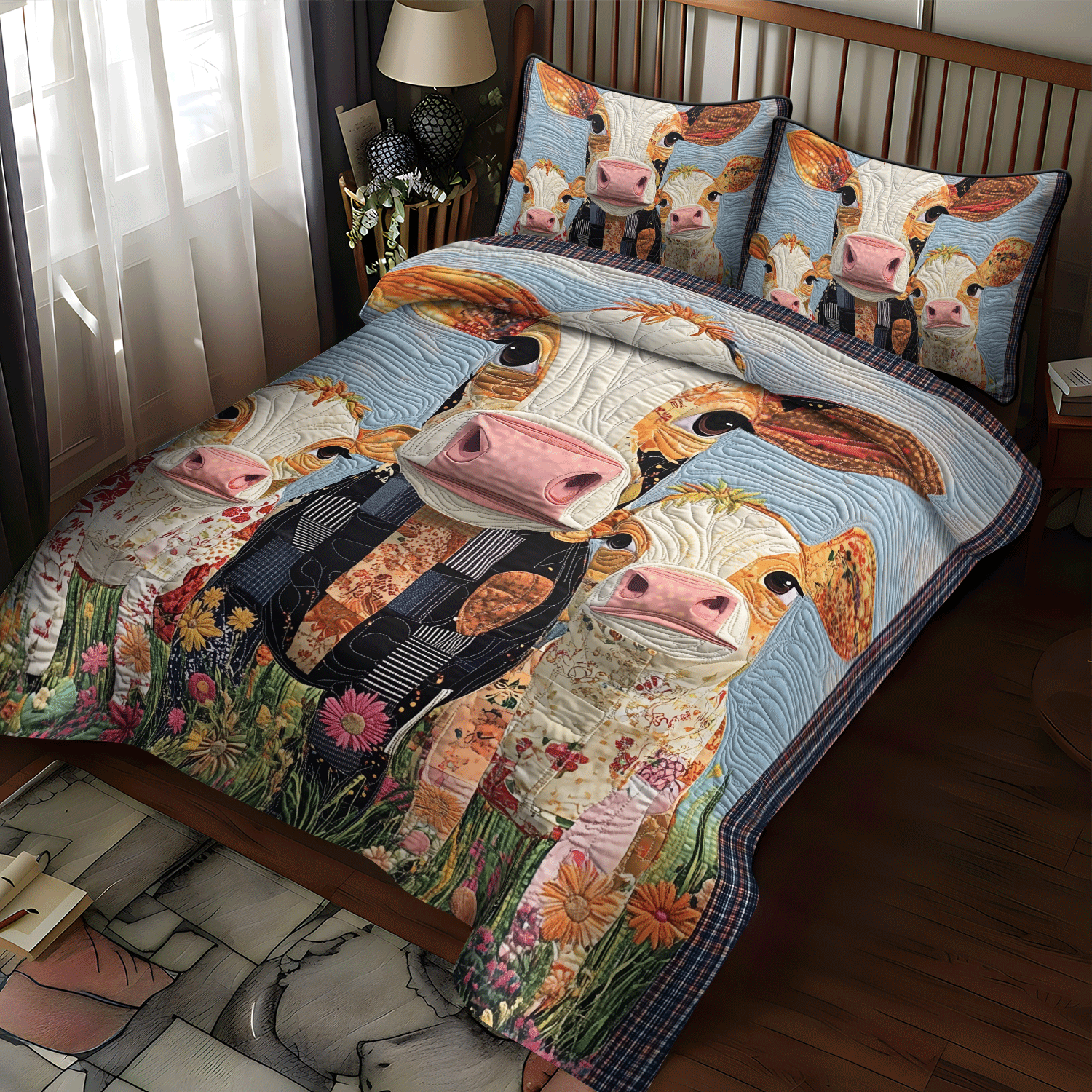 Moo Meadows 3-Piece Quilted Bedding Set NCU0TH1380