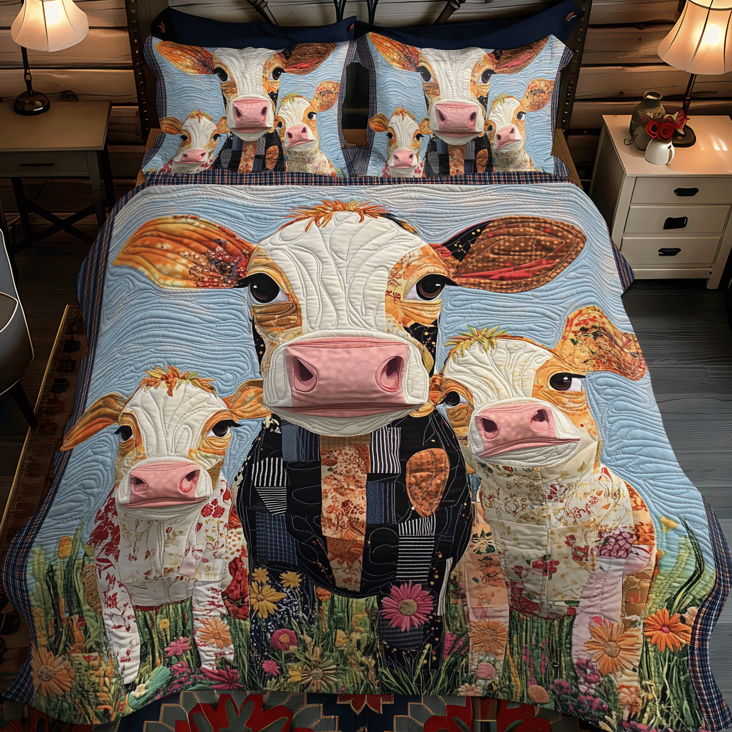 Moo Meadows 3-Piece Quilted Bedding Set NCU0TH1380