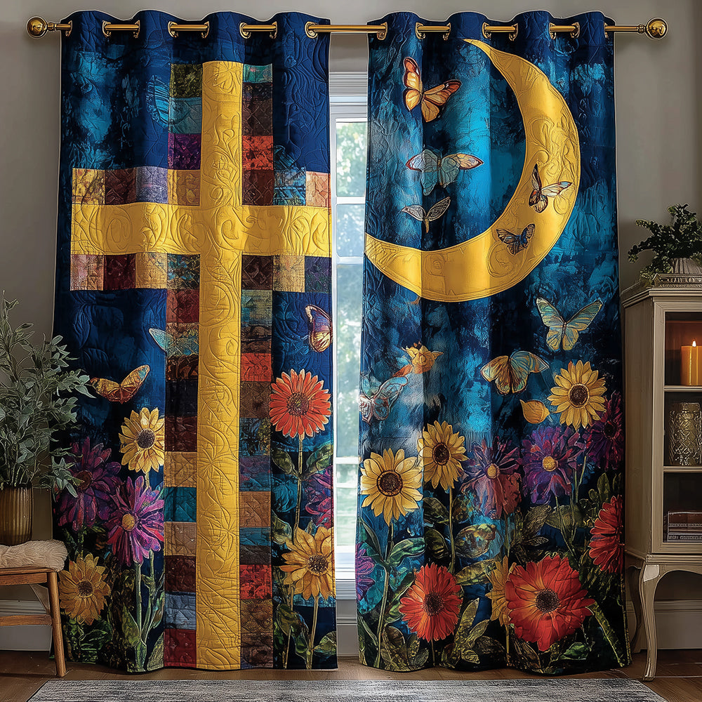 Moonlit Holly Cross Quilted Curtains NCU0TH3756