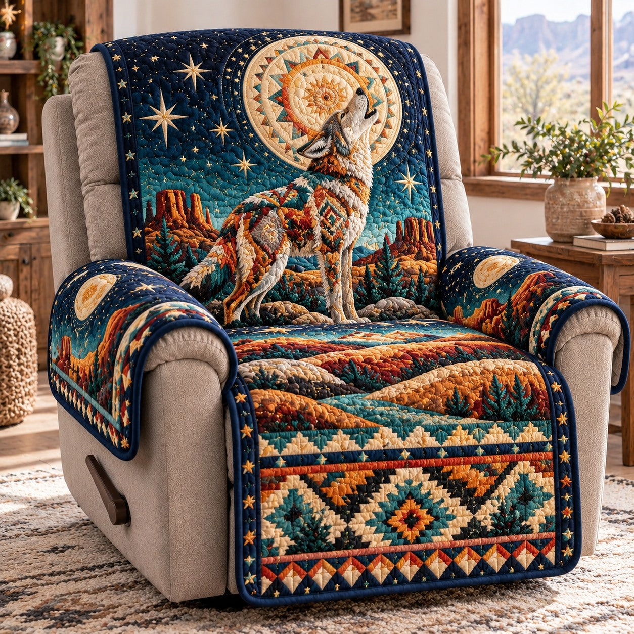Moonlit Howling Wolf Quilted Sofa Cover NCU0NTD2373