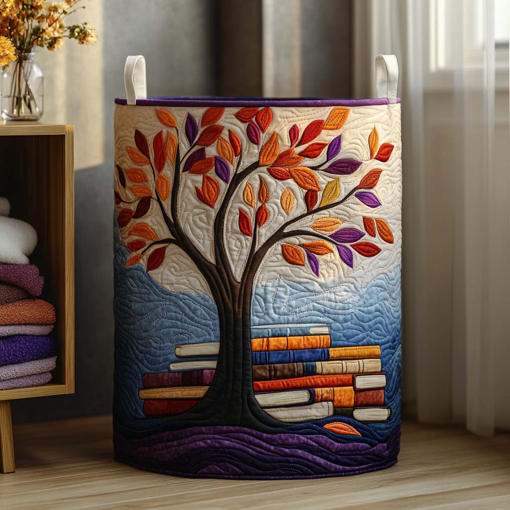 Moonlit Library Tree Quilted Laundry Basket NCU0NXD1122