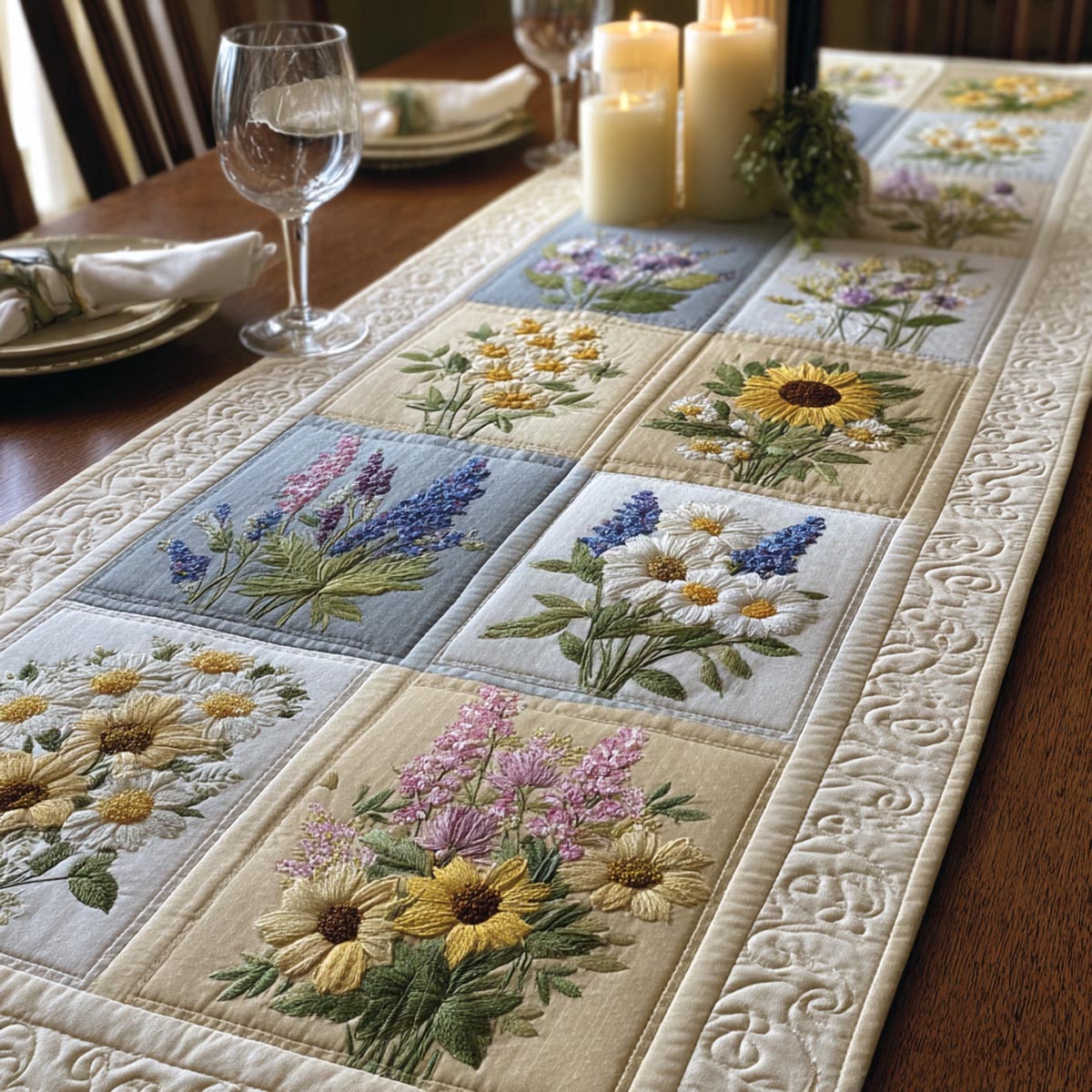 Spring Flower Quilted Table Runner NCU0QN089