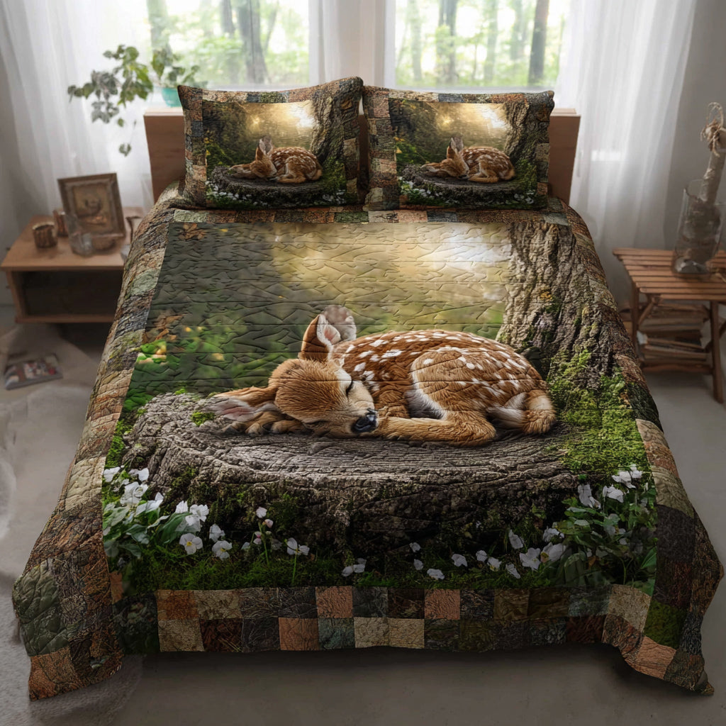 Mossy Fawn 3-Piece Quilted Bedding Set NCU0HNH329