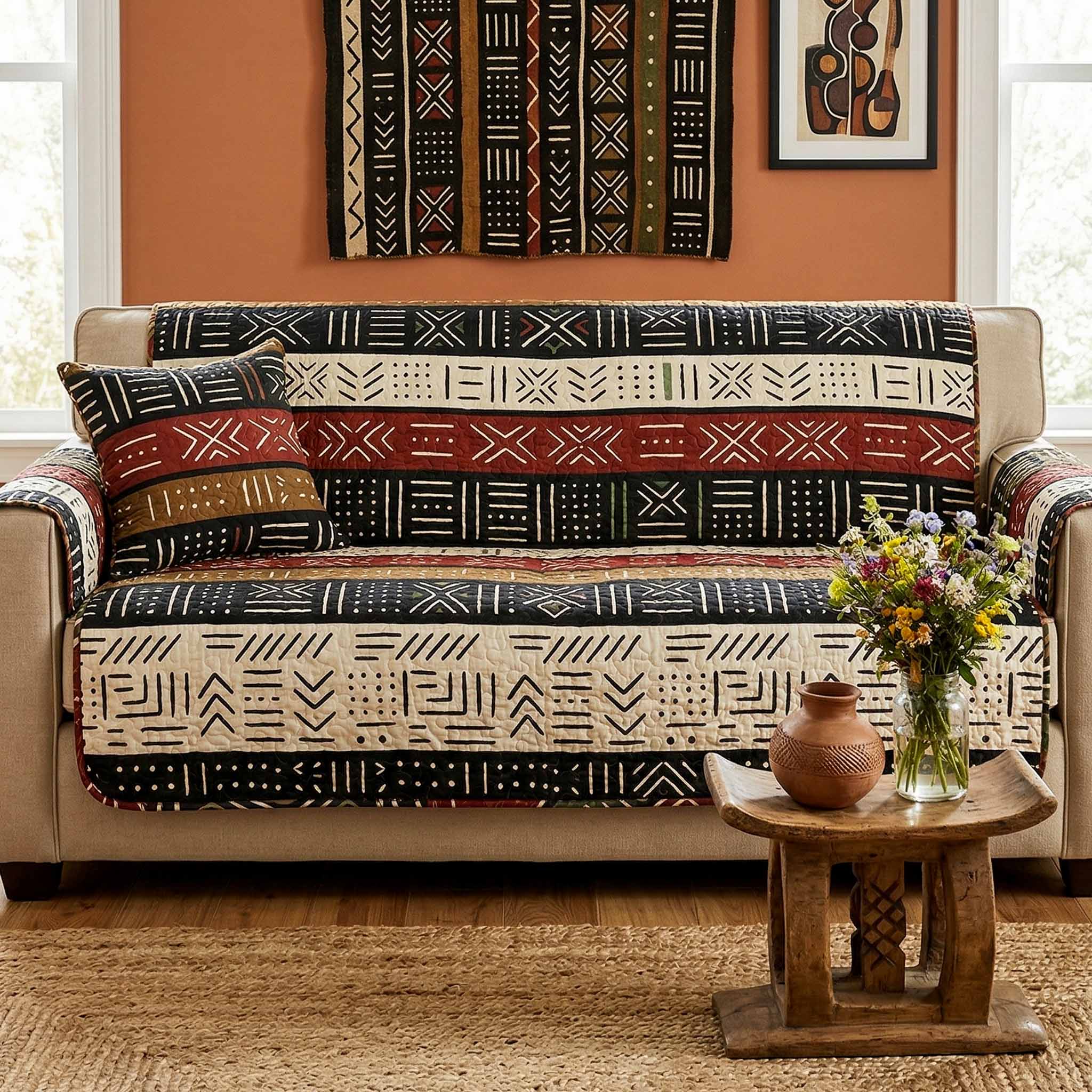 Mud Cloth Quilted Sofa Cover NCU0NXD1829