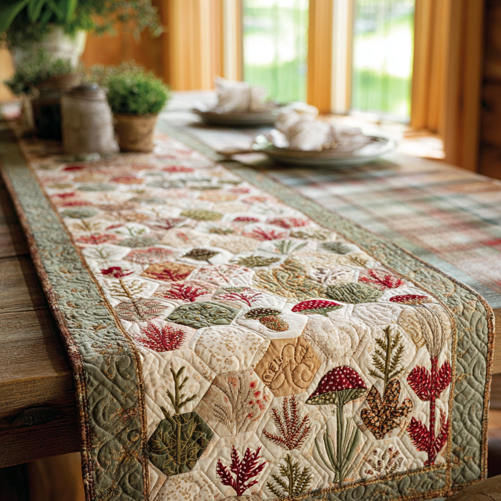 Mushroom Garden Quilted Table Runner NCU0DV1514