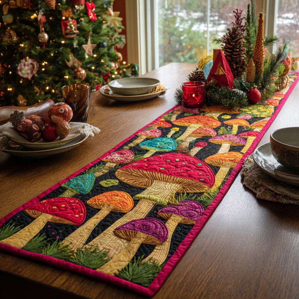 Mushroom Rise Quilted Table Runner NCU0DDK1820
