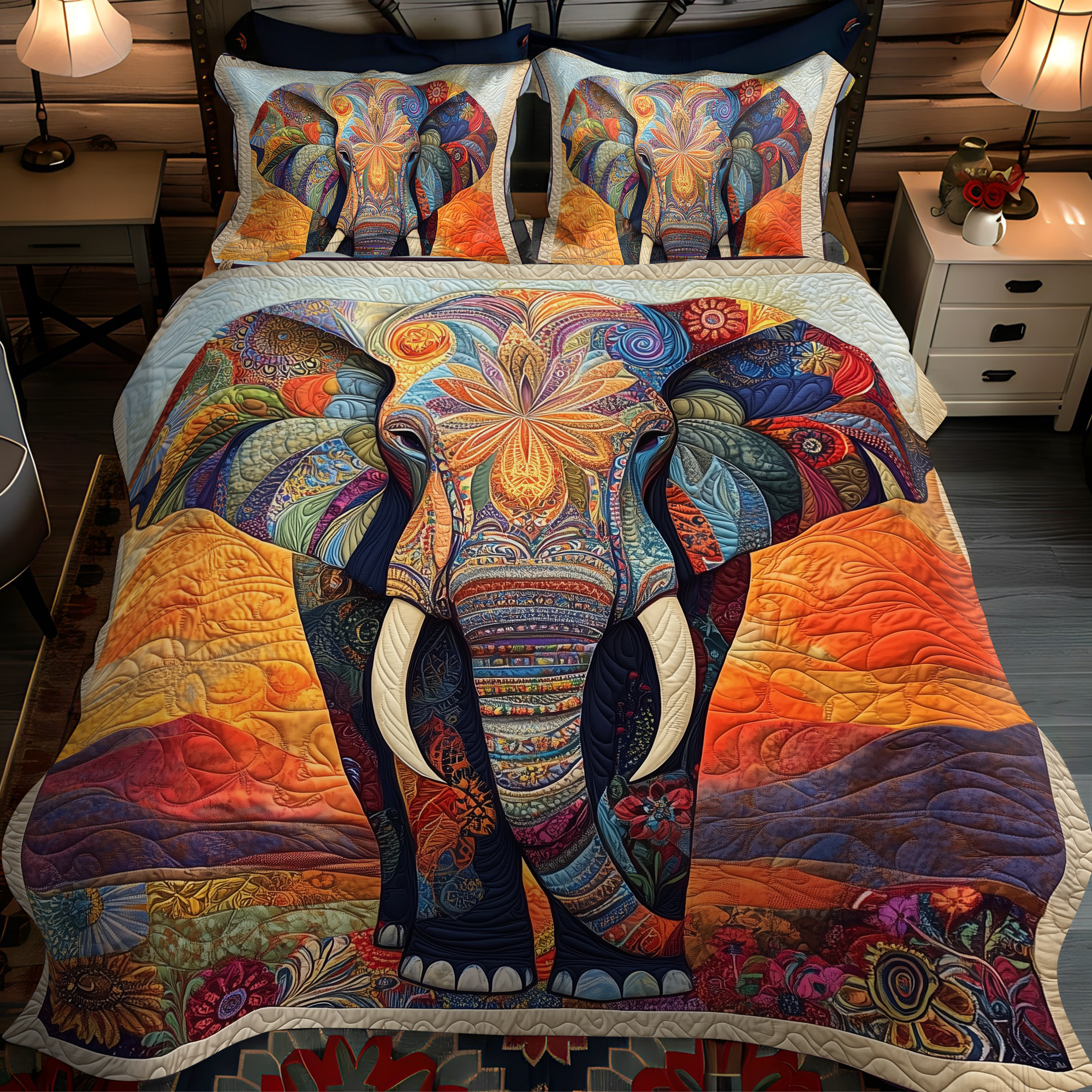 Mystic Elephant 3-Piece Quilted Bedding Set NCU0DK927