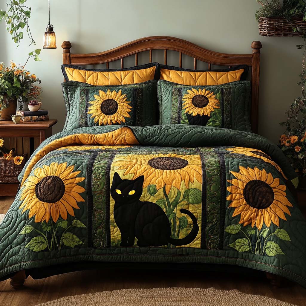 Mystic Sunflower 3-Piece Quilted Bedding Set NCU0NXD218