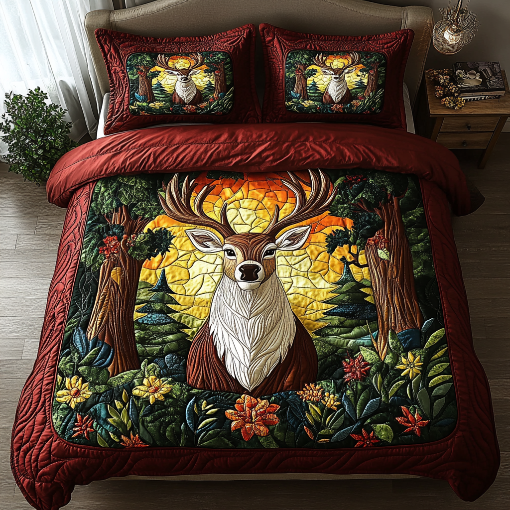 Mystic Deer Quilted Bedding Set NCU0DV110