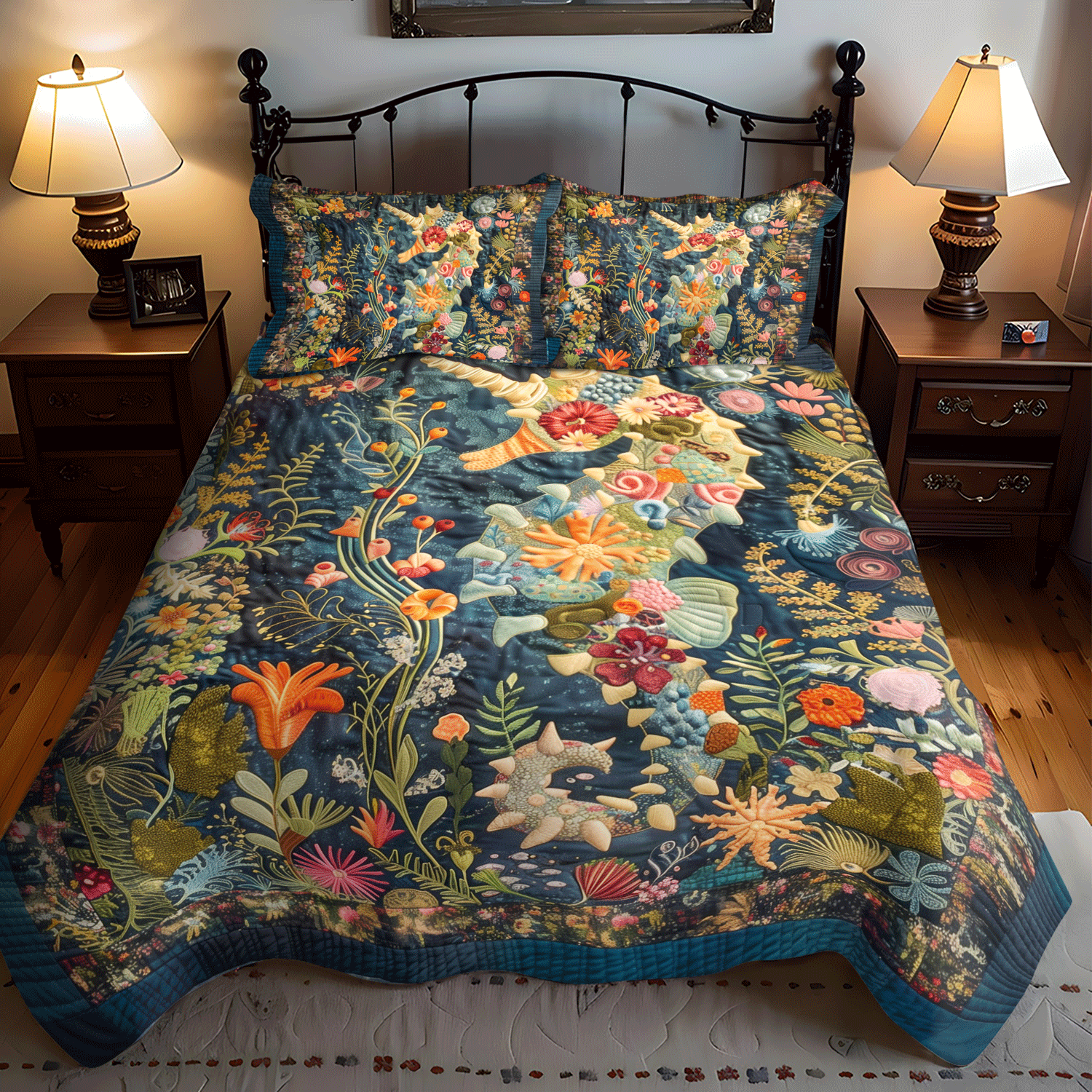 Mystical Seahorse 3-Piece Quilted Bedding Set NCU0TH1264