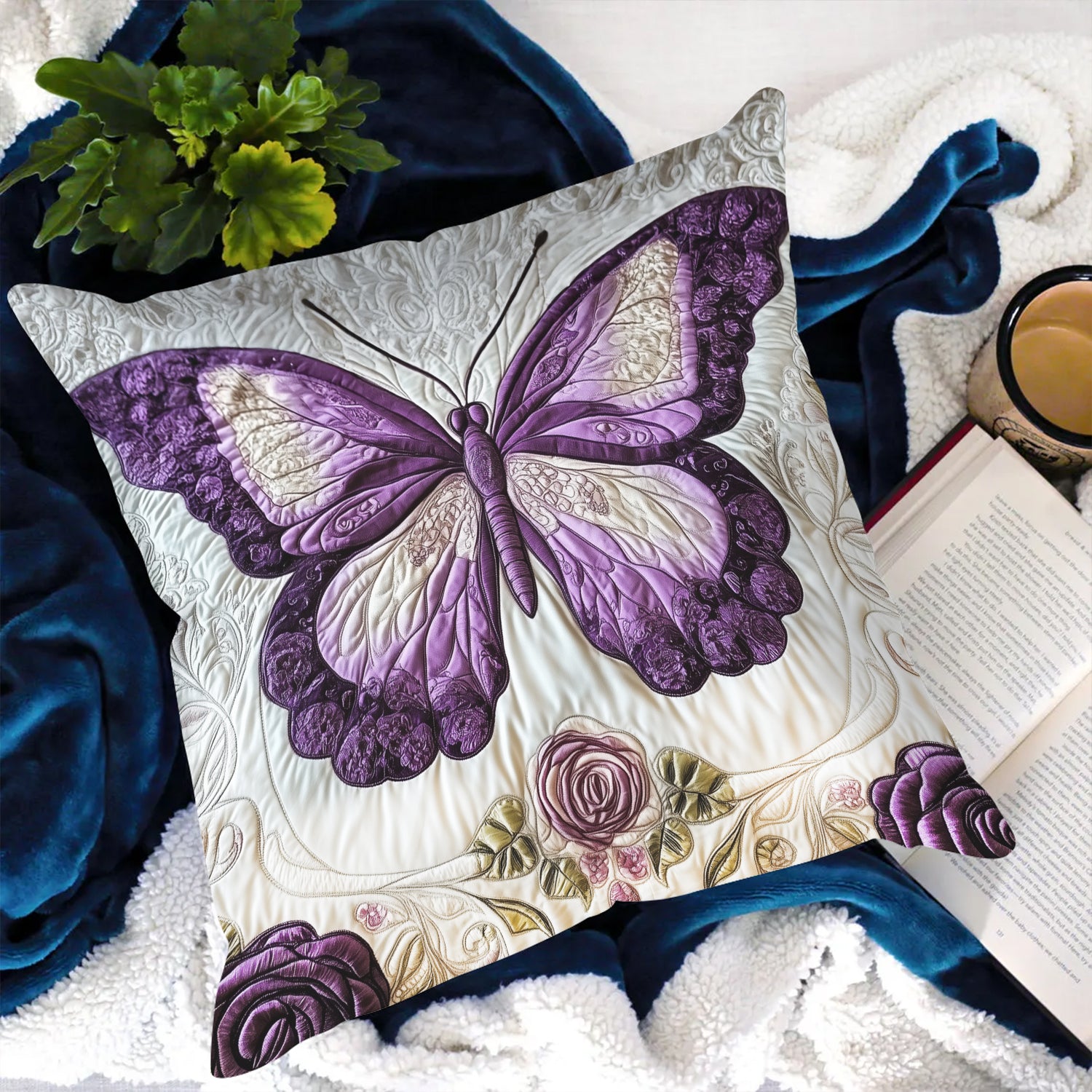 Midnight Butterfly Quilted Pillow Case NCU0NVH565