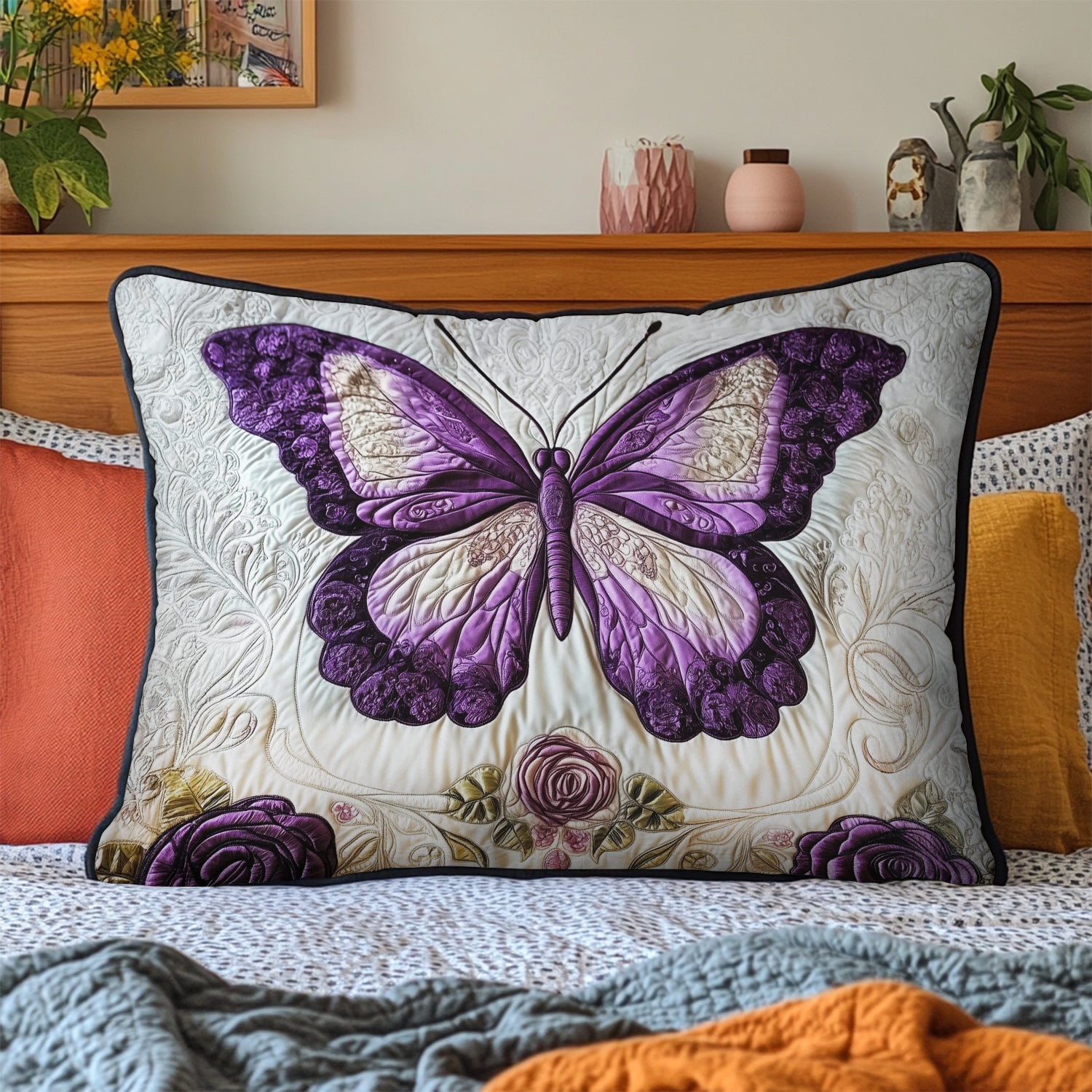 Midnight Butterfly Quilted Bedding Pillow Case NCU0NVH566