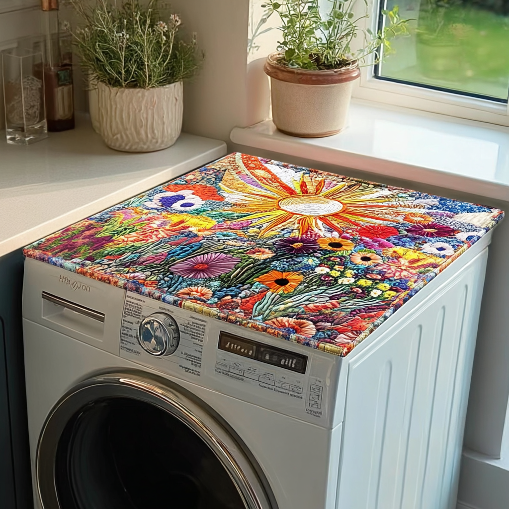 Sunflower Bloom Quilted Washer and Dryer Cover NCU0PVL361