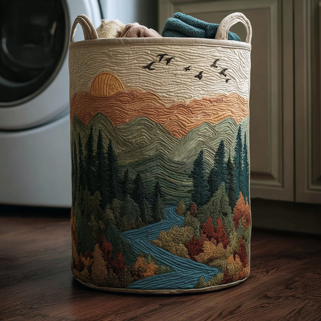 Nature Scene Quilted Laundry Basket NCU0DDK1980