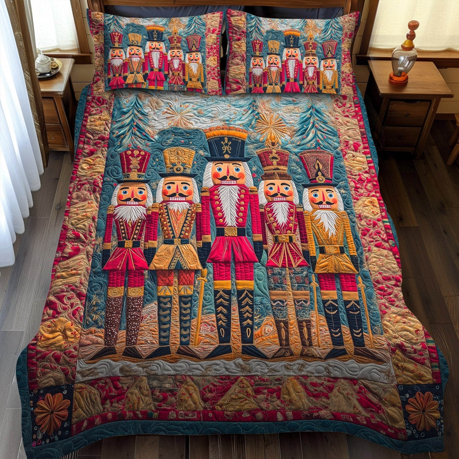 Nostalgic Nutcracker 3-Piece Quilted Bedding Set NCU0TL1594