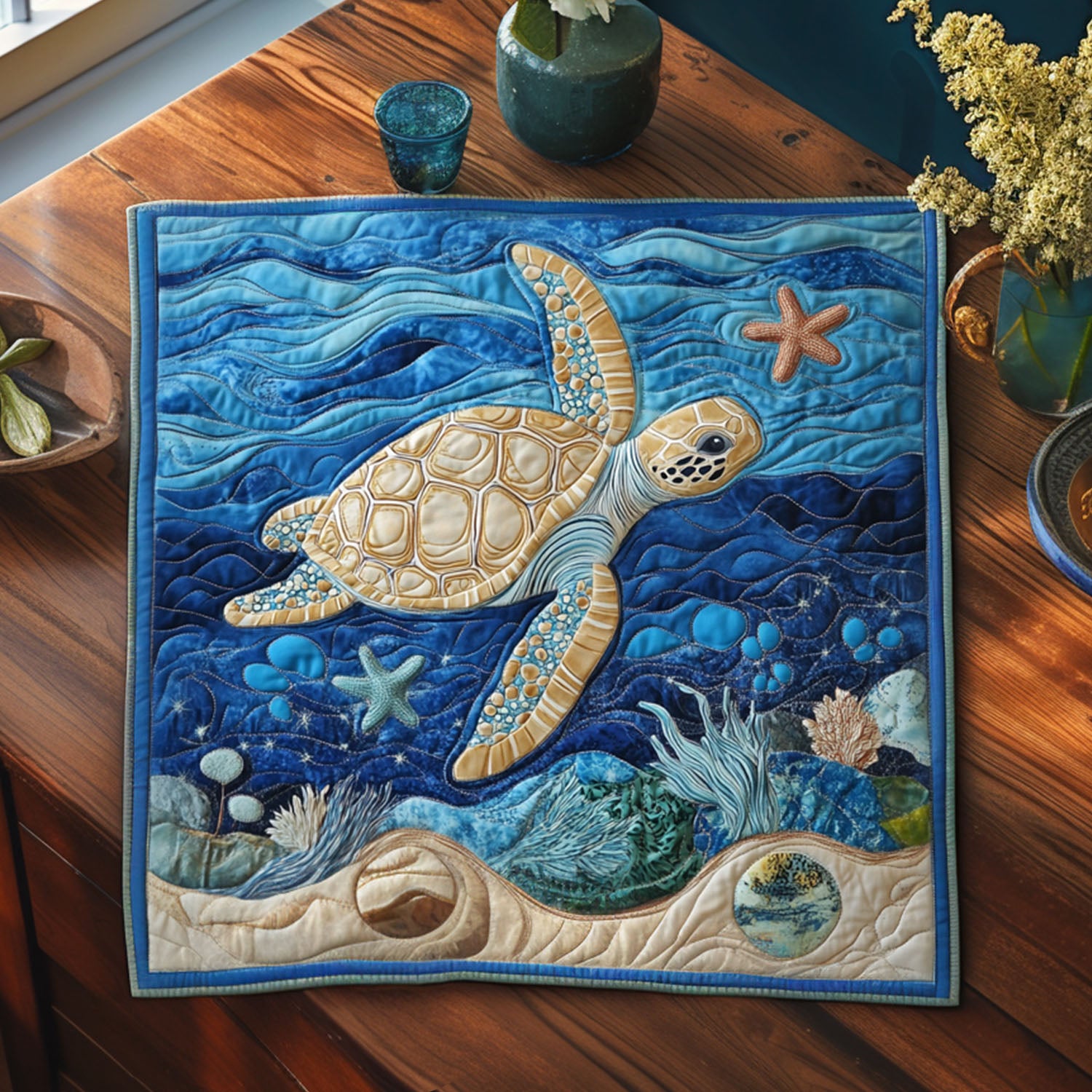 Ocean Bloom Quilted Table Topper NCU0PTT687