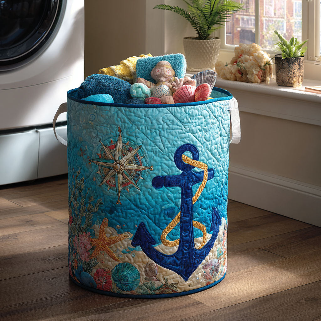 Ocean Compass Quilted Laundry Basket NCU0PTT907
