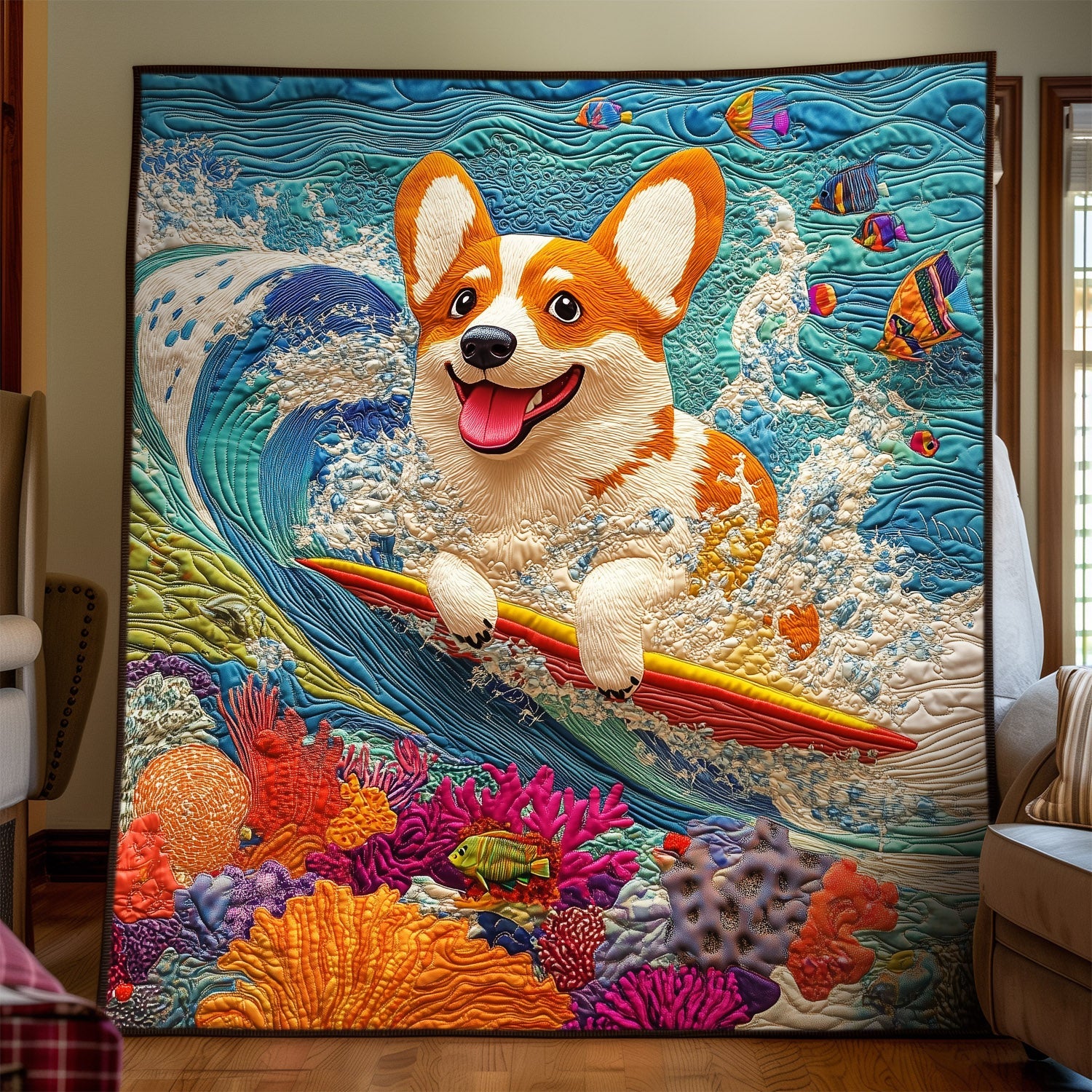 Ocean Corgi Ride Quilted Blanket NCU0PT920
