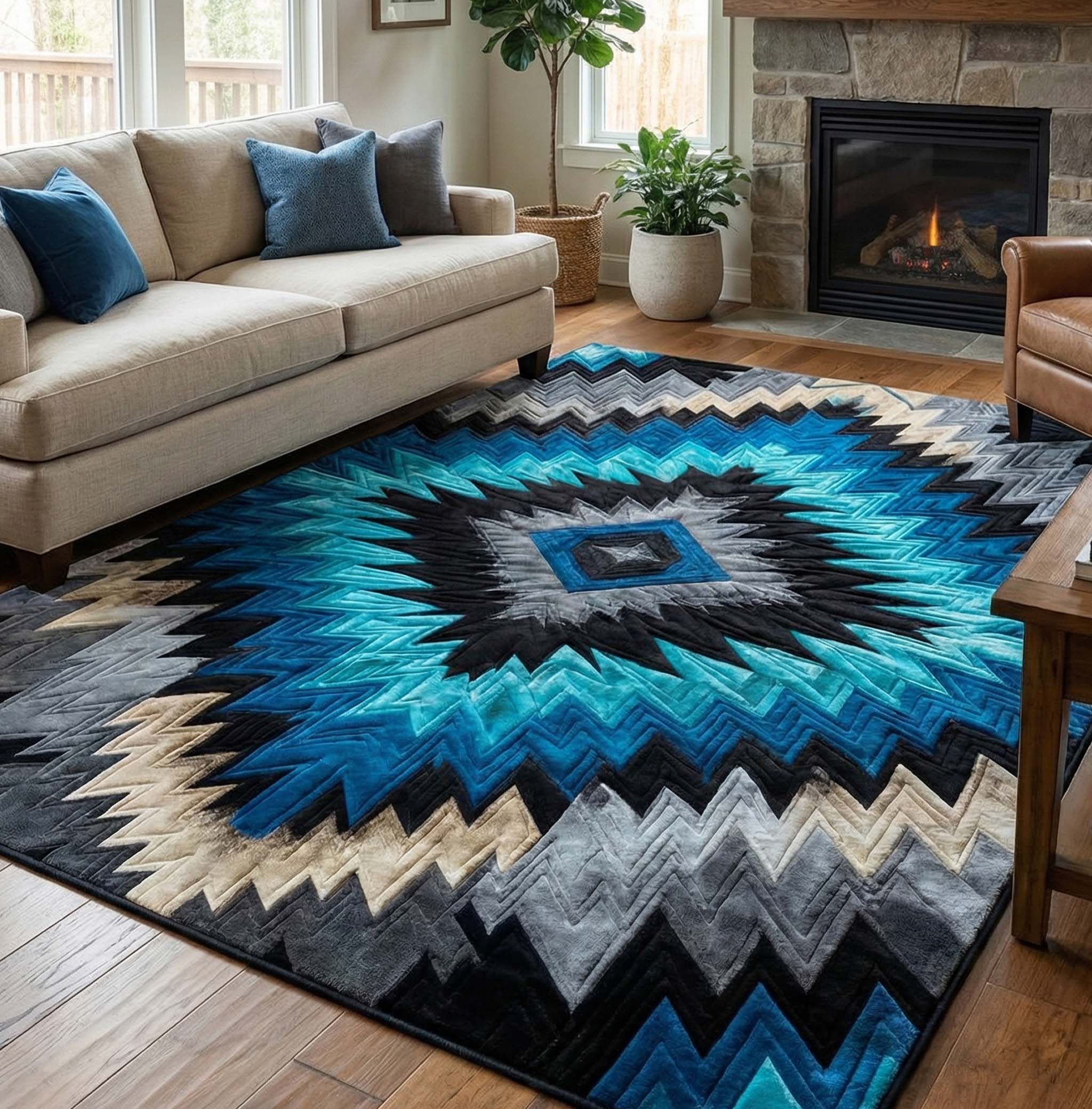 Ocean Night Aztec Area Rug NCU0NXD1381