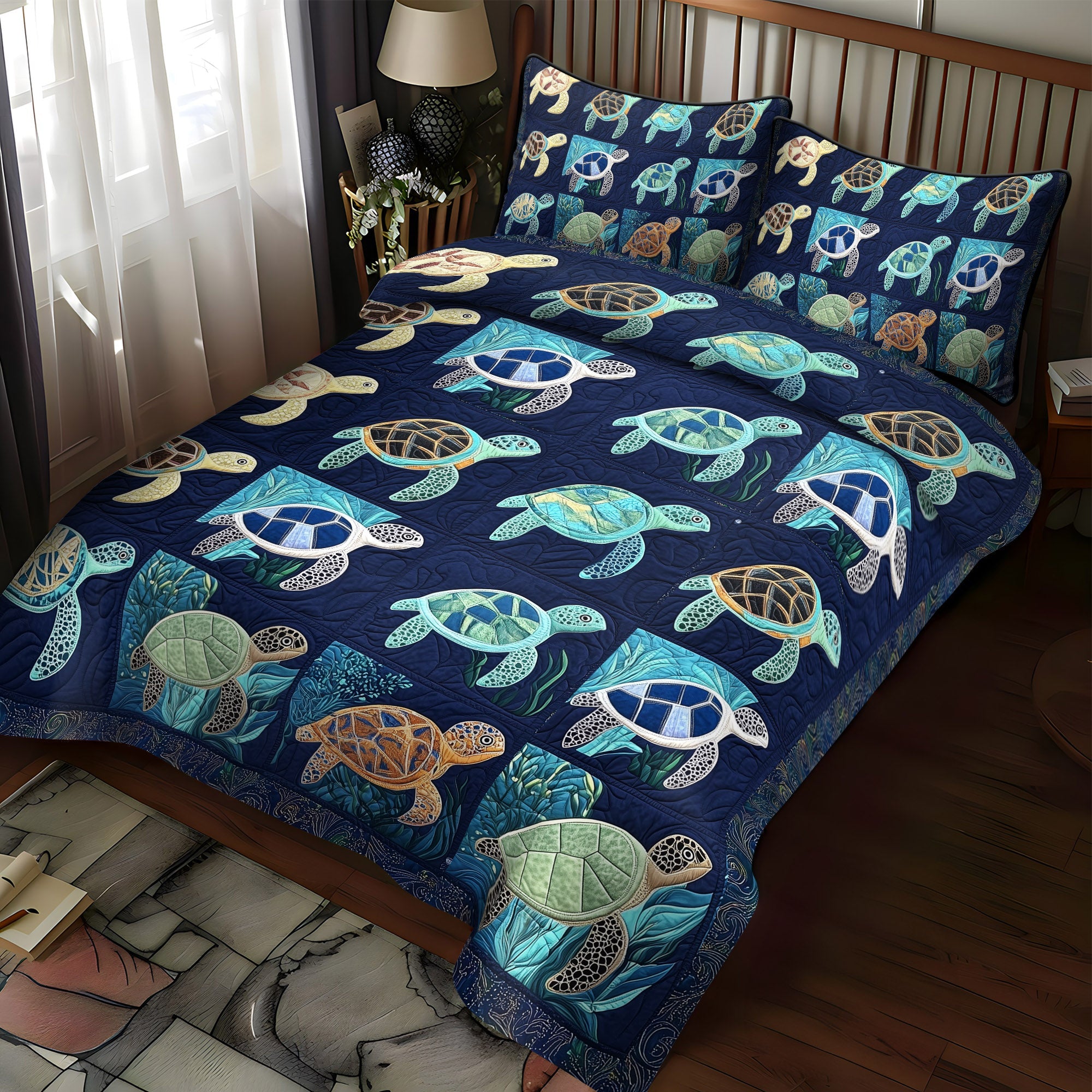Ocean Turtle Journey 3-Piece Quilted Bedding Set NCU0PT1854