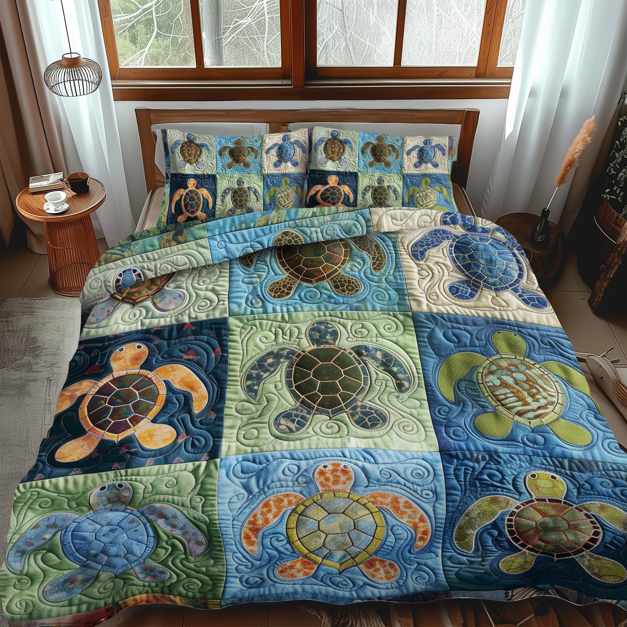 Oceanic Turtle Dream 3-Piece Quilted Bedding Set  NCU0TL482