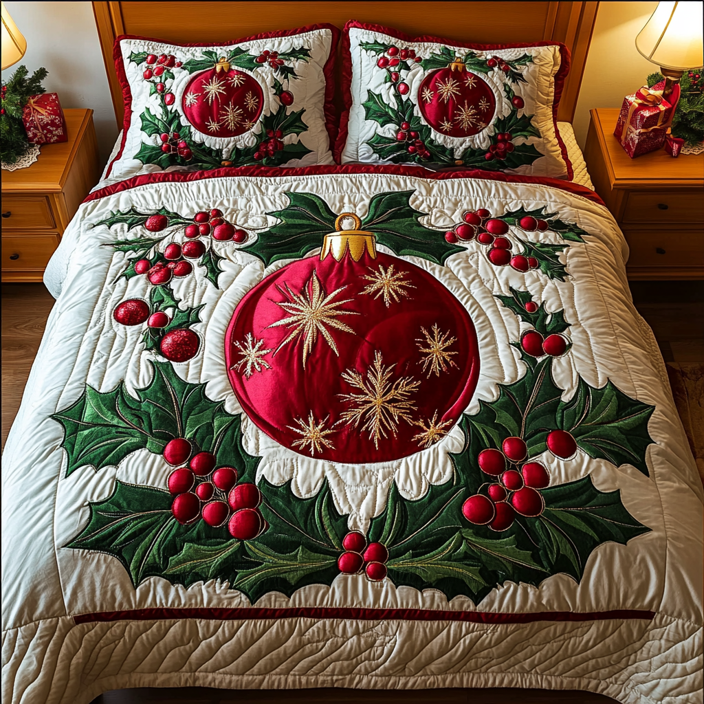 Ornament Delight 3-Piece Quilted Bedding Set NCU0VH398