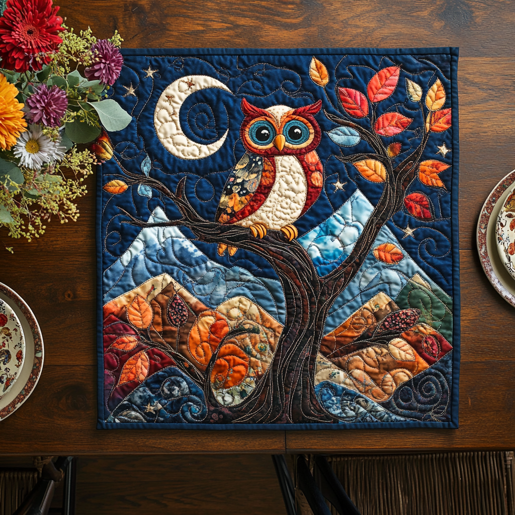 Owl Harmony Quilted Table Topper NCU0DDK802
