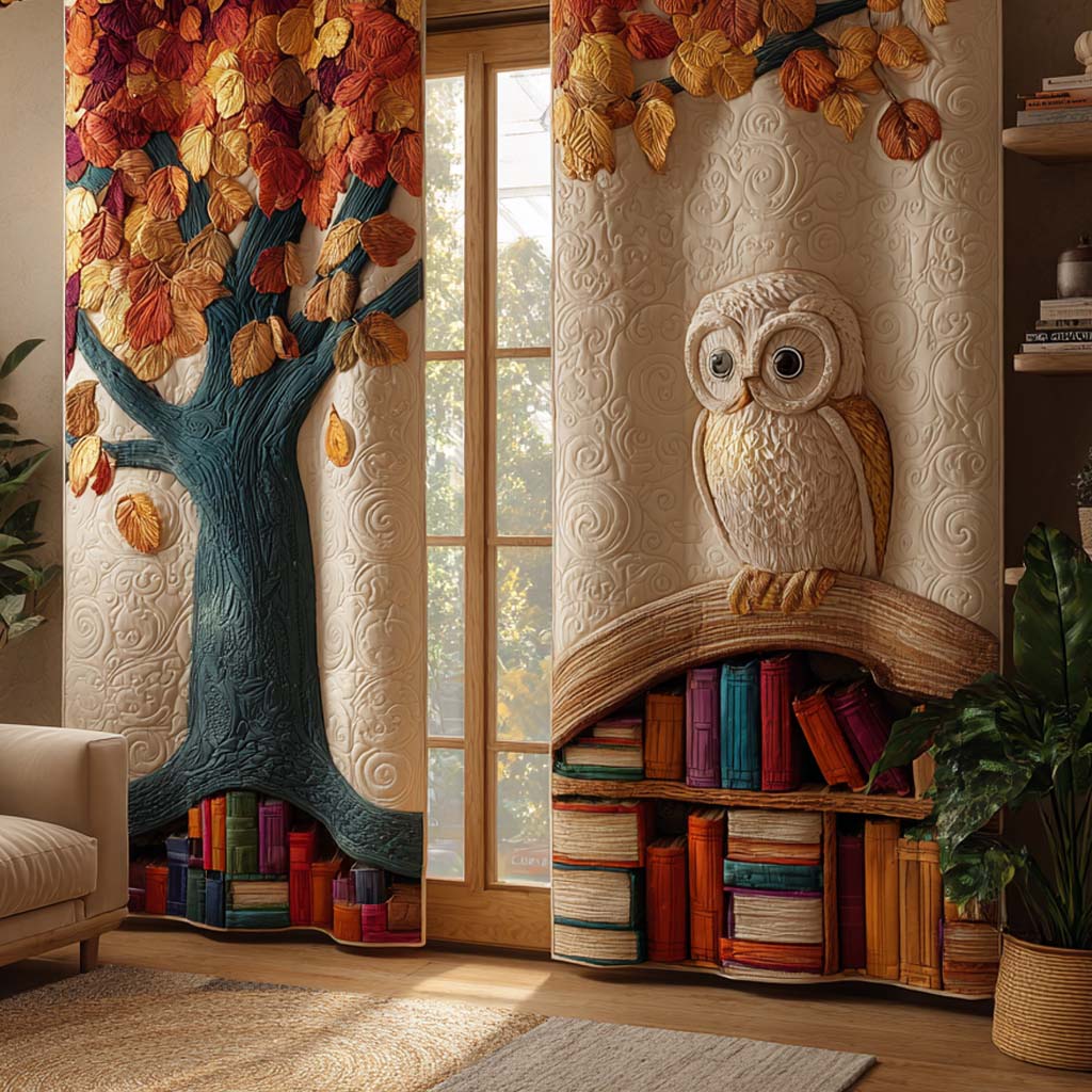 Owl Library Haven Quilted Curtains NCU0NXD1129