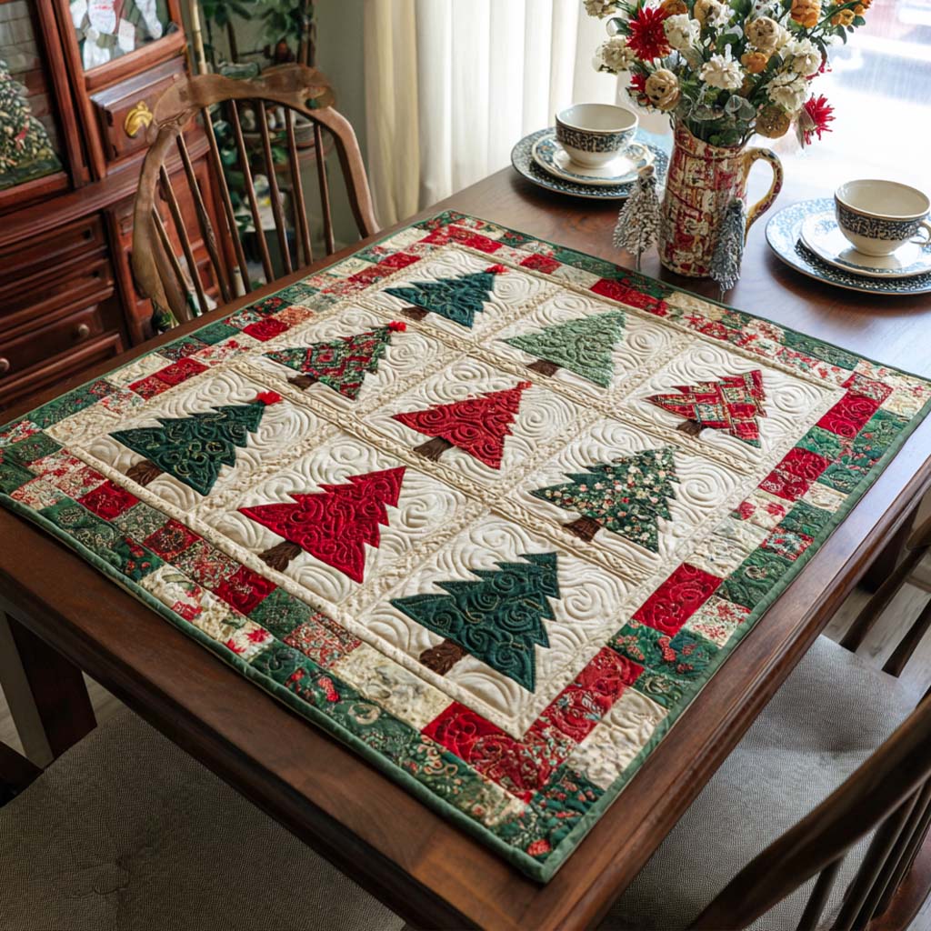 Patchwork Christmas Trees Quilted Table Topper NCU0NNT1527